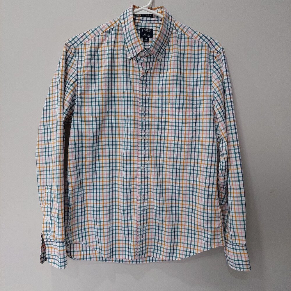 J.Crew Men's Size M Flex Washed Slim Untucked Plaid 100% Cotton Shirt